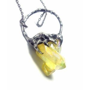 Yellow aura quartz crystal Necklace